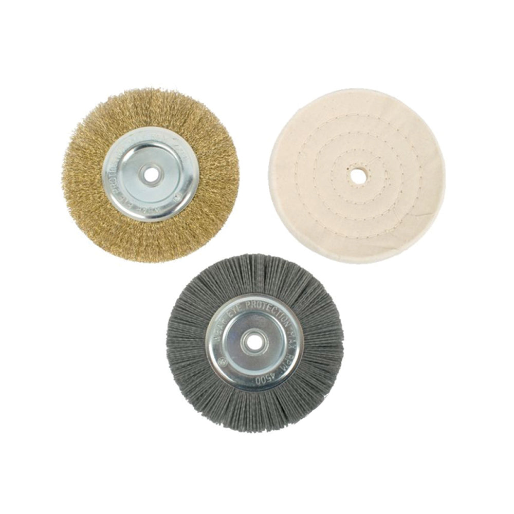 TORK CRAFT BENCH GRINDER SET 150MM 3PCE 1 X WIRE 1 X BUFF 1 X NYLON WHEEL