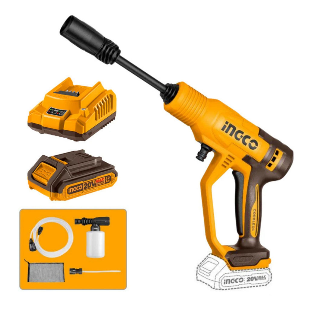 INGCO 20V PS+ C/L PRESSURE WASHER KIT  1 x 2A.H BATT,CHARGER & ACC