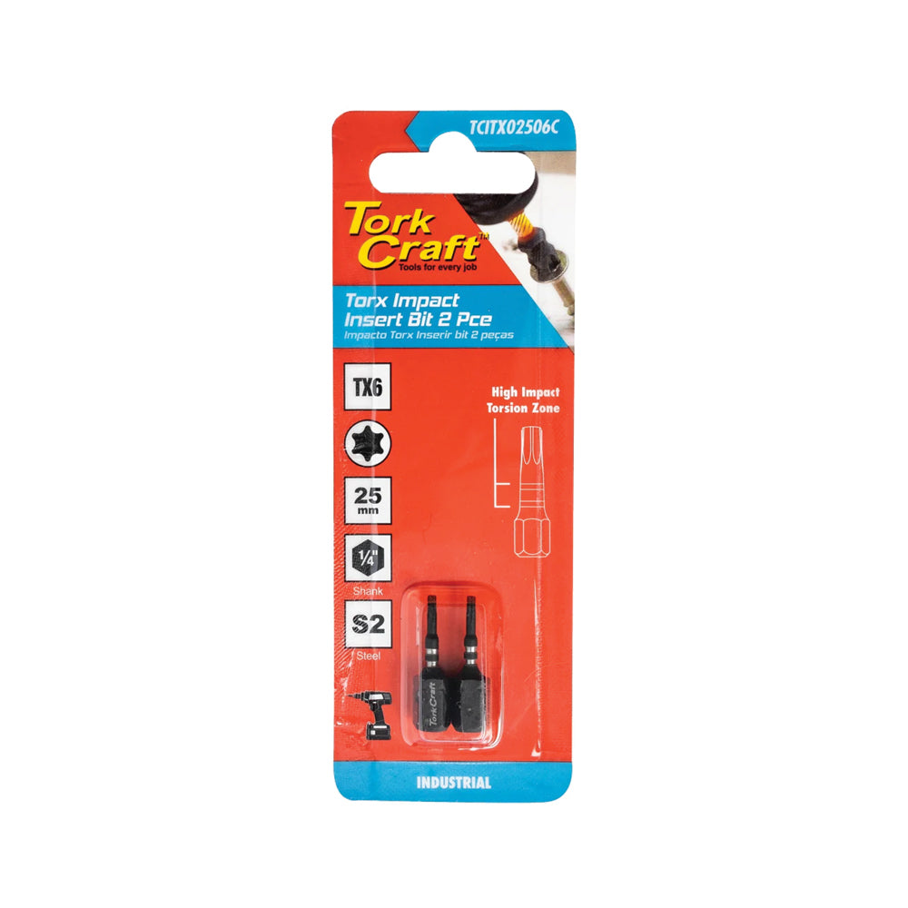 TORK CRAFT IMPACT TORX TX 6 IMPACT BIT 25MM 2PC CARDED