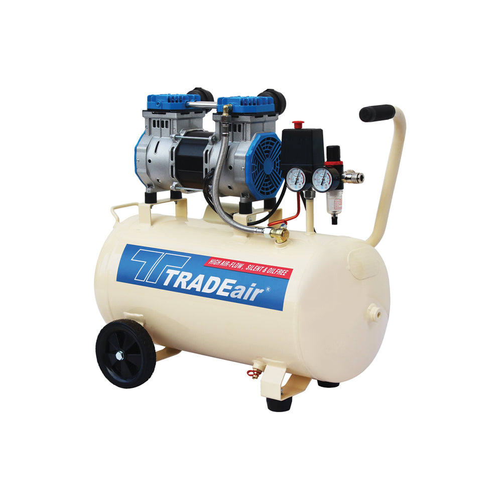 TRADE AIR COMPRESSOR 100L 2 X 750W - 2 X 2 CYLINDER 2.5HP OIL FREE SILENT DRIVE