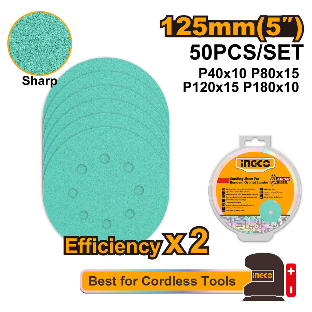 INGCO SAND SHEET RAN/ORB, 50PC 125MM