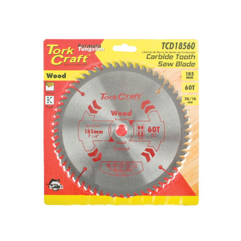 TORK CRAFT BLADE TCT 185 X 60T 20/16 GENERAL PURPOSE CROSS CUT