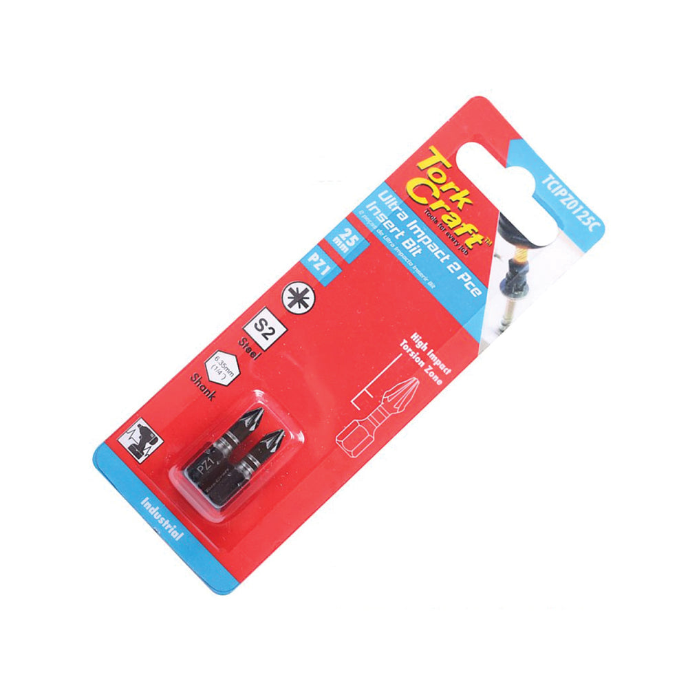 TORK CRAFT IMPACT POZI.1 X 25MM INS.BIT 2/CARD PZ1