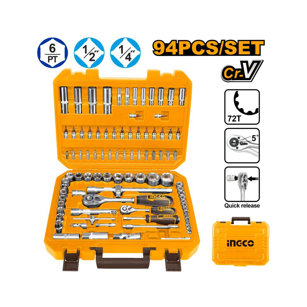 INGCO SOCKET SET 1/4+1/2 94PC BMC