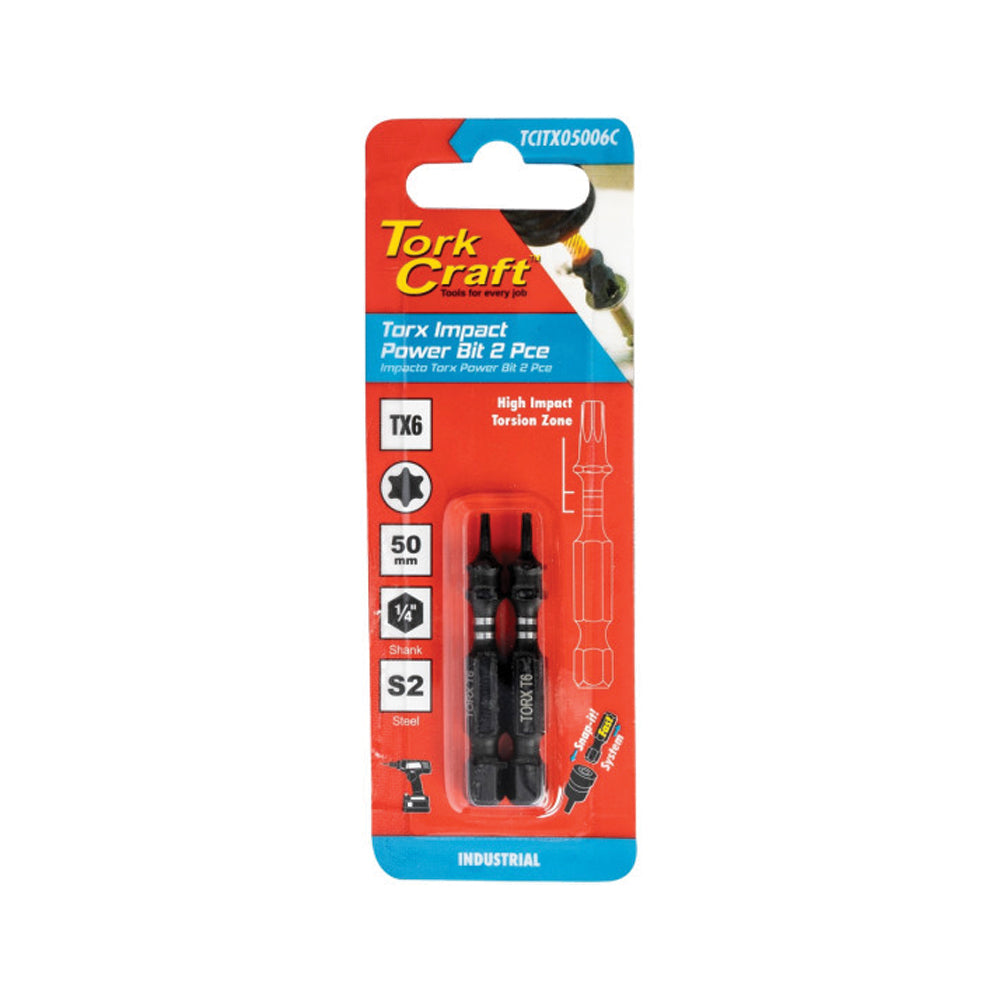TORK CRAFT TORX TX 6 IMPACT BIT 50MM 2PC CARDED