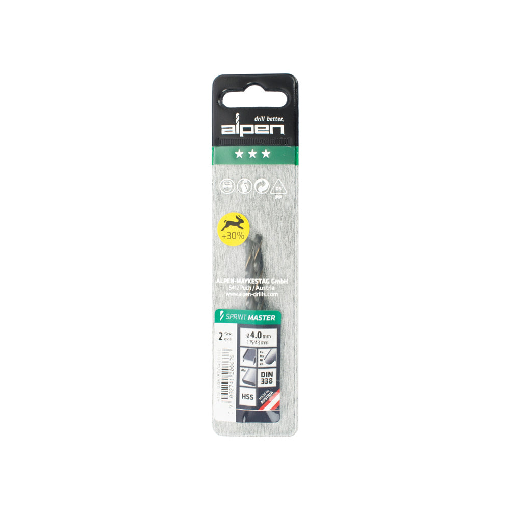 ALPEN SPRINT MASTER DIN 338 4.0MM 2/PACK