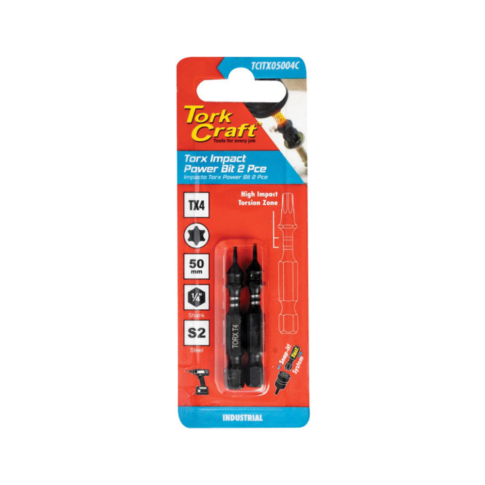 TORK CRAFT TORX TX 4 IMPACT BIT 50MM 2PC CARDED
