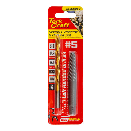 TORK CRAFT SCREW EXTRACTOR SET 2PC NO.5 WITH LEFT HAND DRILL BIT
