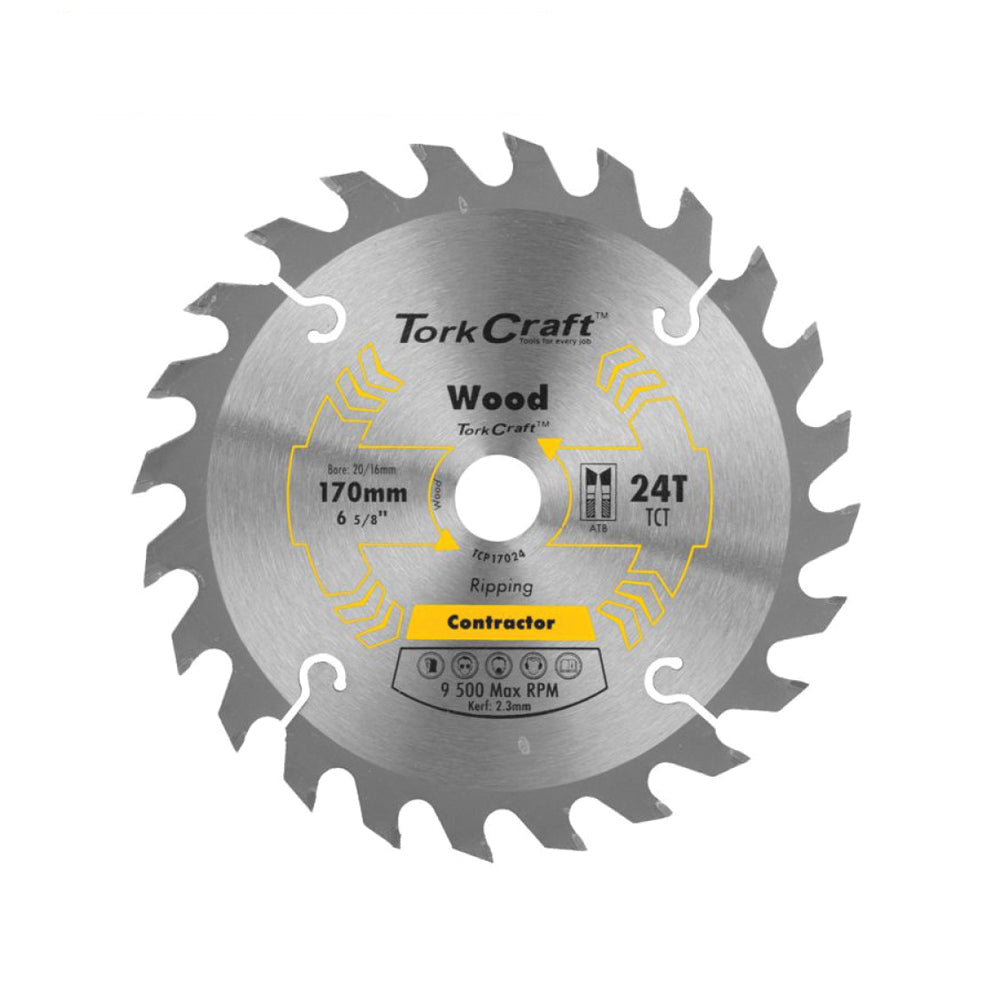 TORK CRAFT BLADE CONTRACTOR 170 X 24T 20/16 CIRCULAR SAW TCT