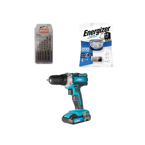 TRADE PRO DRILL KIT CORDLESS 18V - ENERGIZER HEADLAMP - MAKITA DRILL SET 6PC