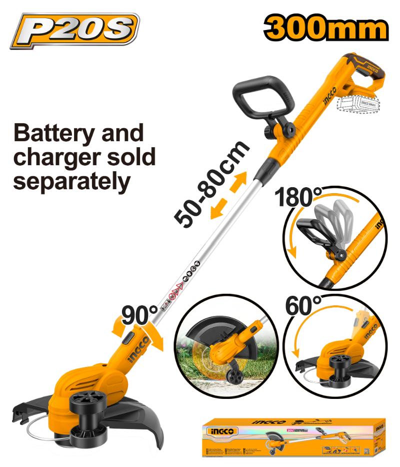 INGCO CORDLESS GRASS TRIMMER 20V INCL 1 X 2.0AH BAT & CHAR  "