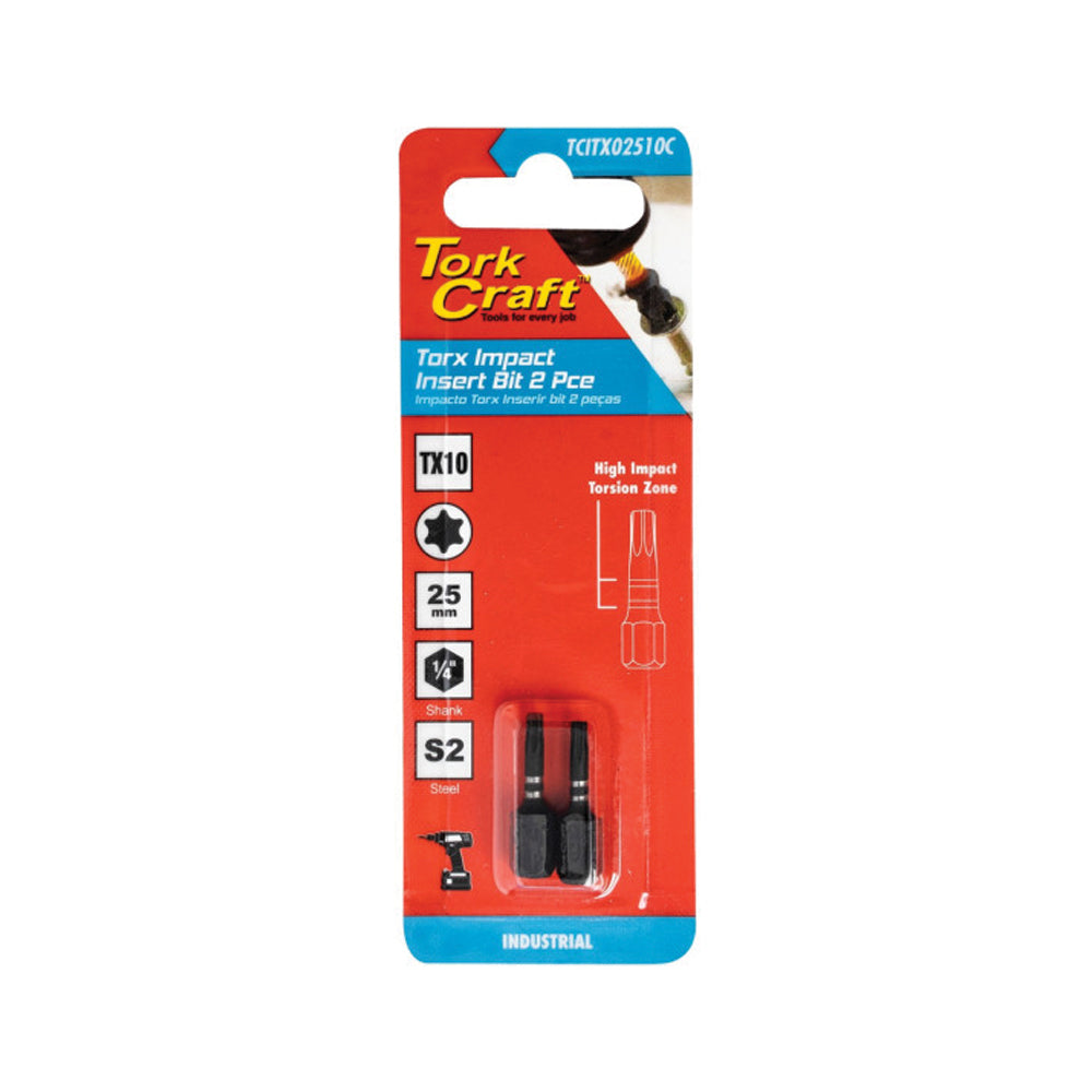 TORK CRAFT IMPACT TORX TX 10 IMPACT BIT 25MM 2PC CARDED