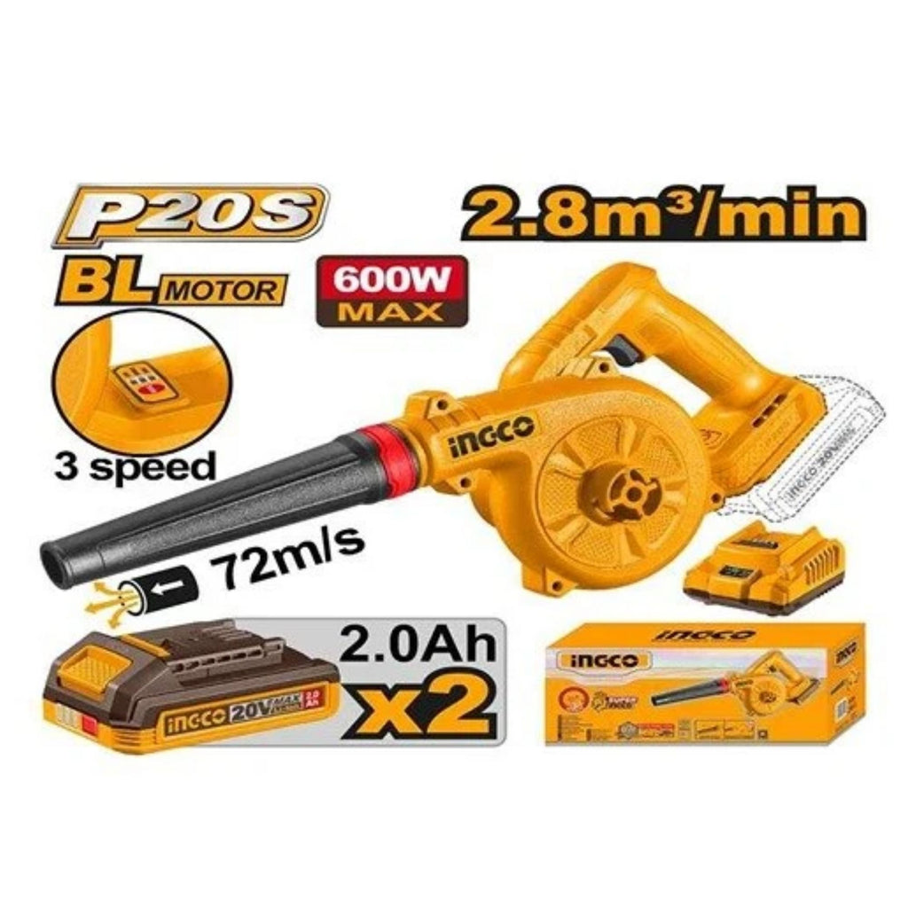 INGCO 20V C/L 3 SPEED BLOWER KIT INCL. 2X 2.0A.H BATT & CHARG