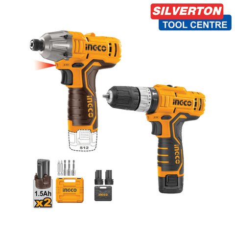 INGCO CORDLESS IMPACT DRIVER & DRILL KIT 12V