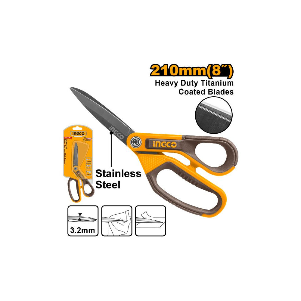 INGCO SCISSORS TITANIUM COAT S/S BLADE R/GRIP 210MM