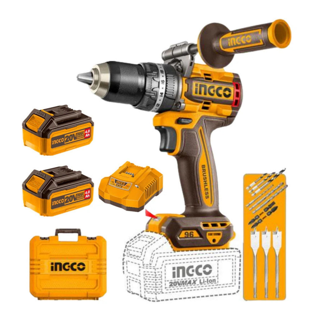 INGCO 20V IMPACT DRILL 96NM KIT 2 X 4.0AH BATT AND CHARGER