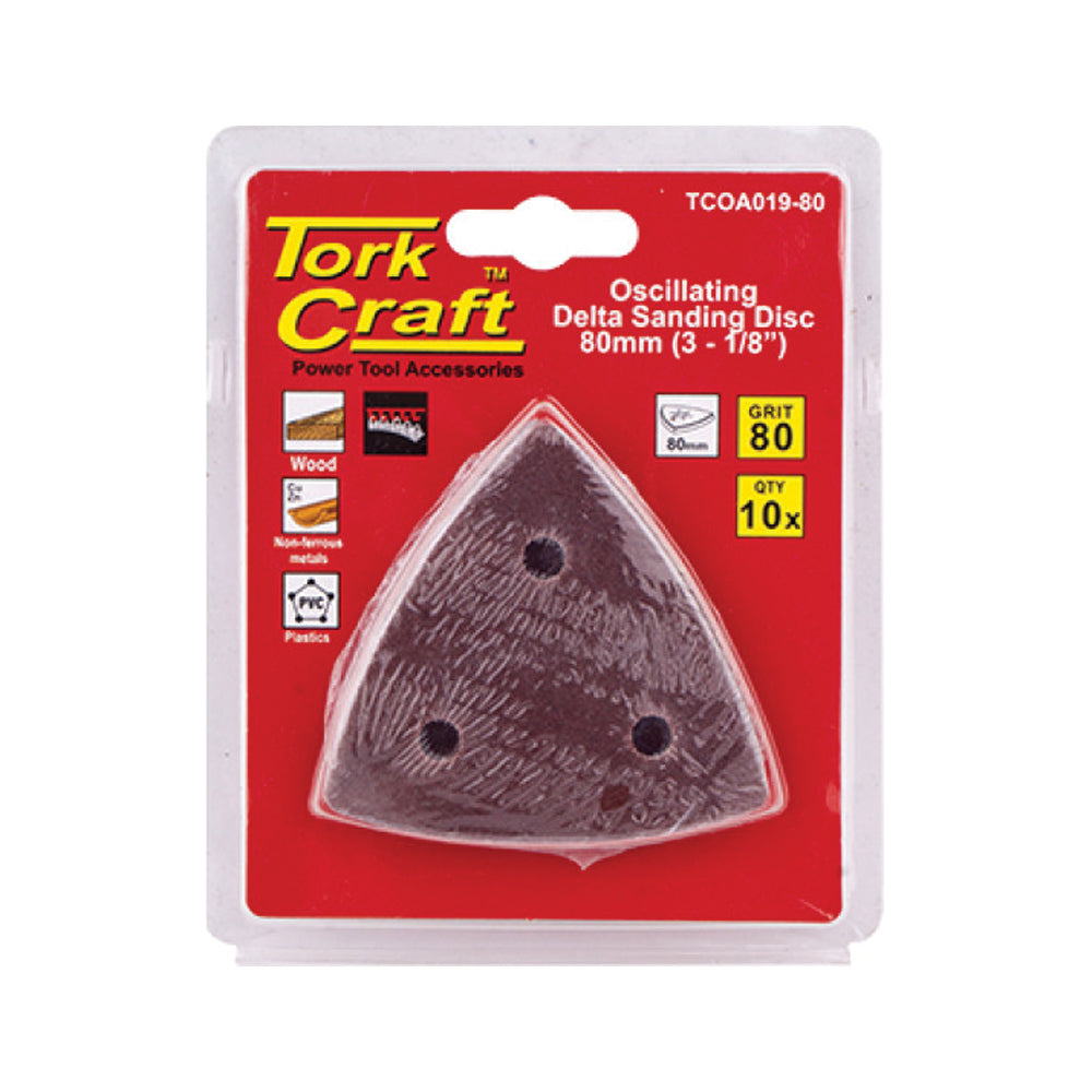 TORK CRAFT OSCILATING SANDPAPER A/O 80MM 10PC DELTA SHAPE 80GRIT