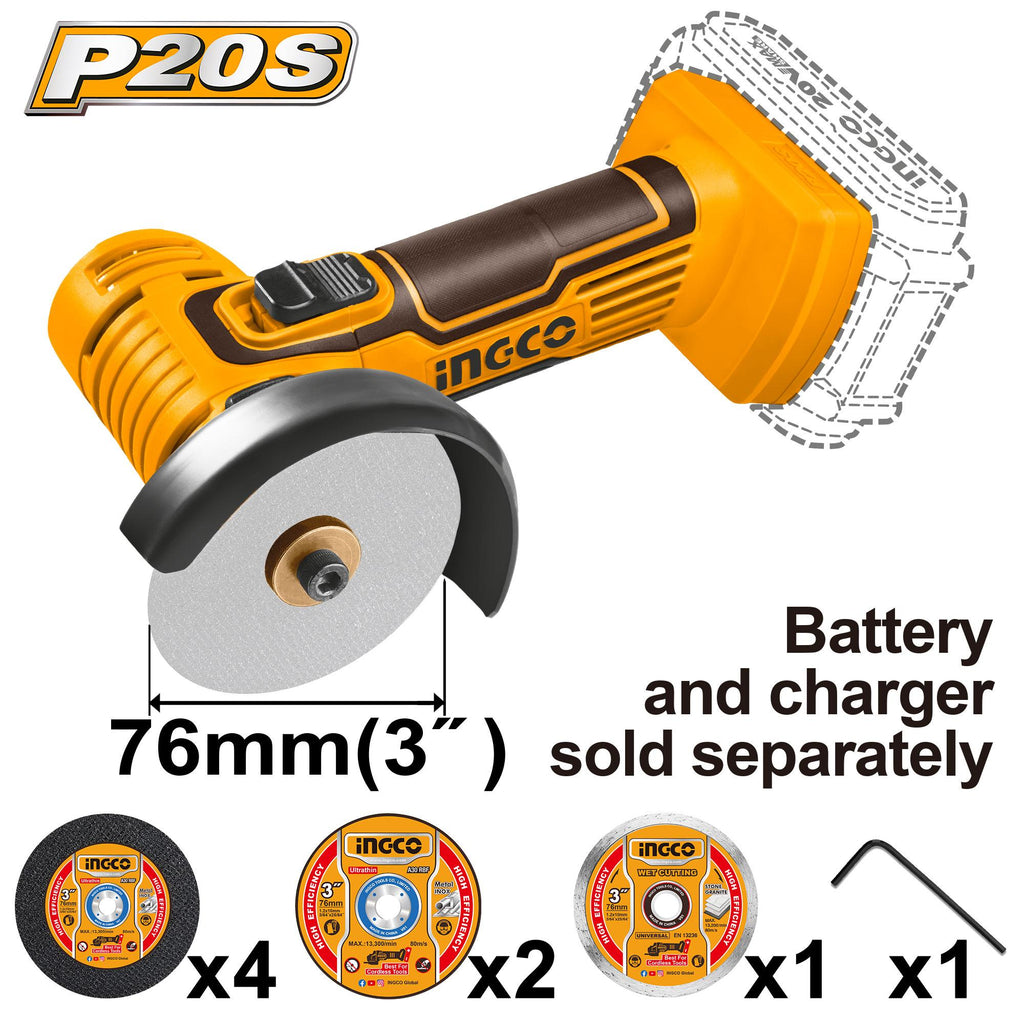 INGCO 20V PS+ C/L GRINDER 76MM  8P