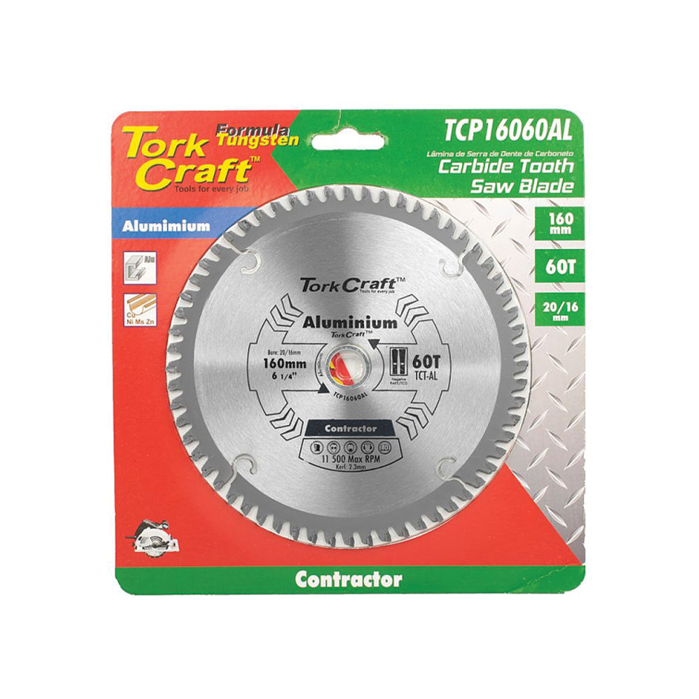 TORK CRAFT BLADE CONTRACTOR ALUM 160 X 60T 20/16 CIRCULAR SAW TCT