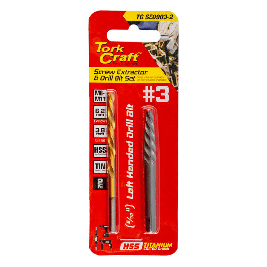 TORK CRAFT SCREW EXTRACTOR SET 2PC NO.3 WITH LEFT HAND DRILL BIT