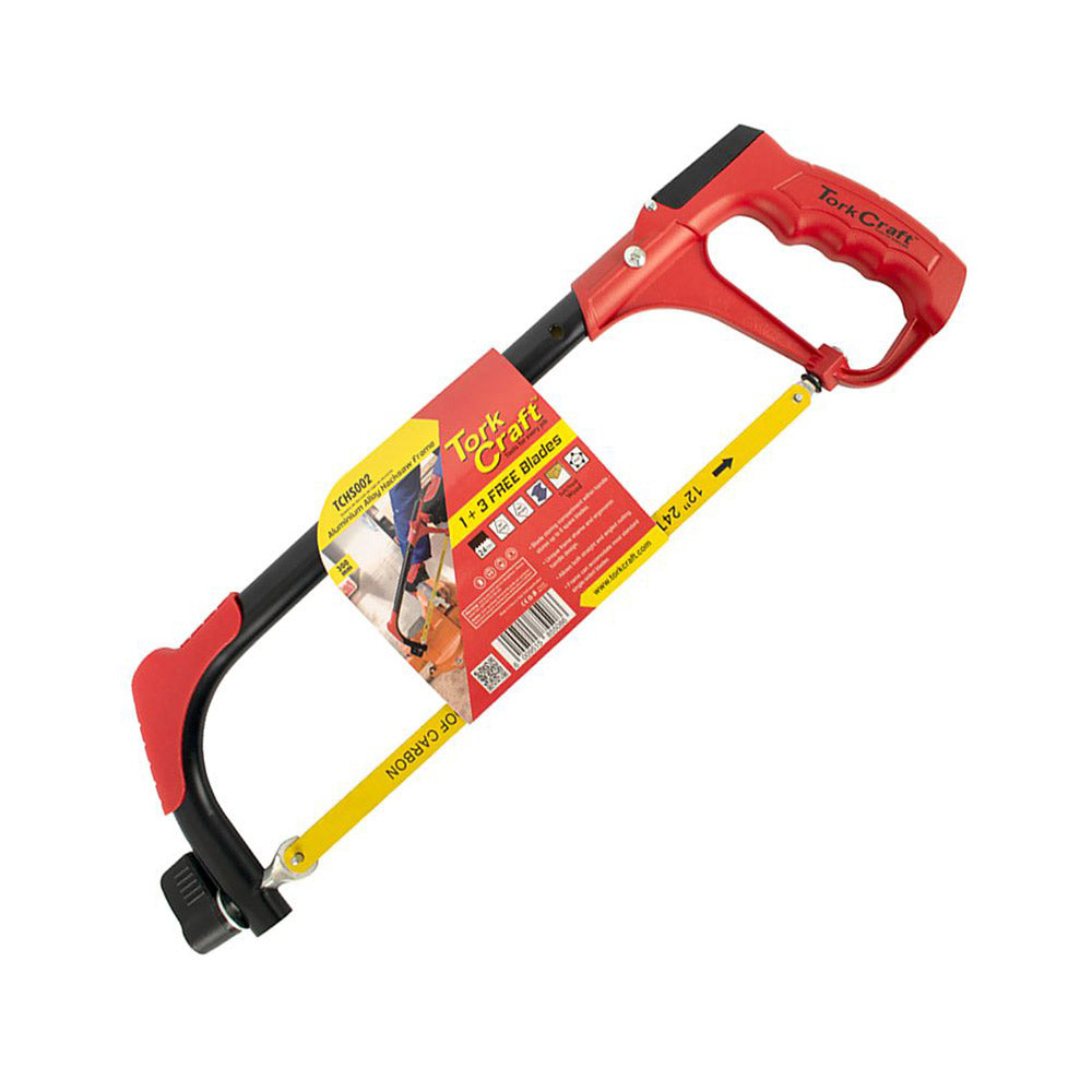 TORK CRAFT ALUMINUM ALLOY HACKSAW FRAME 300M C/W 1 PLUS 3 FREE BLADES TORK CRAFT