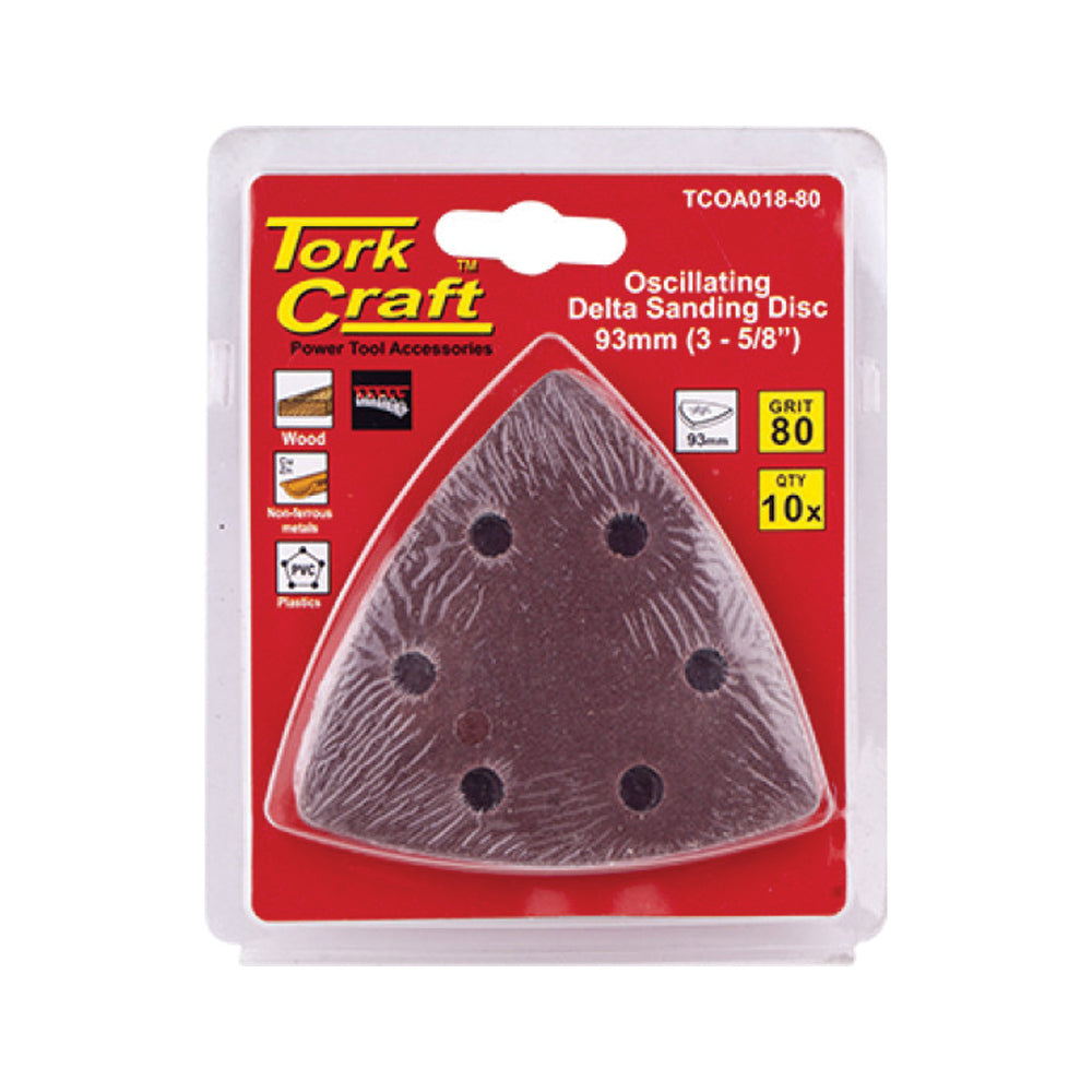 TORK CRAFT OSCILATING SANDPAPER A/O 93MM 10PC DELTA SHAPE 80GRIT