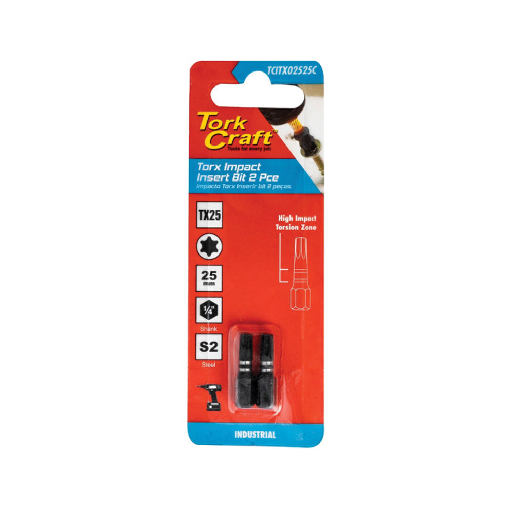 TORK CRAFT IMPACT TORX TX 25 IMPACT BIT 25MM 2PC CARDED