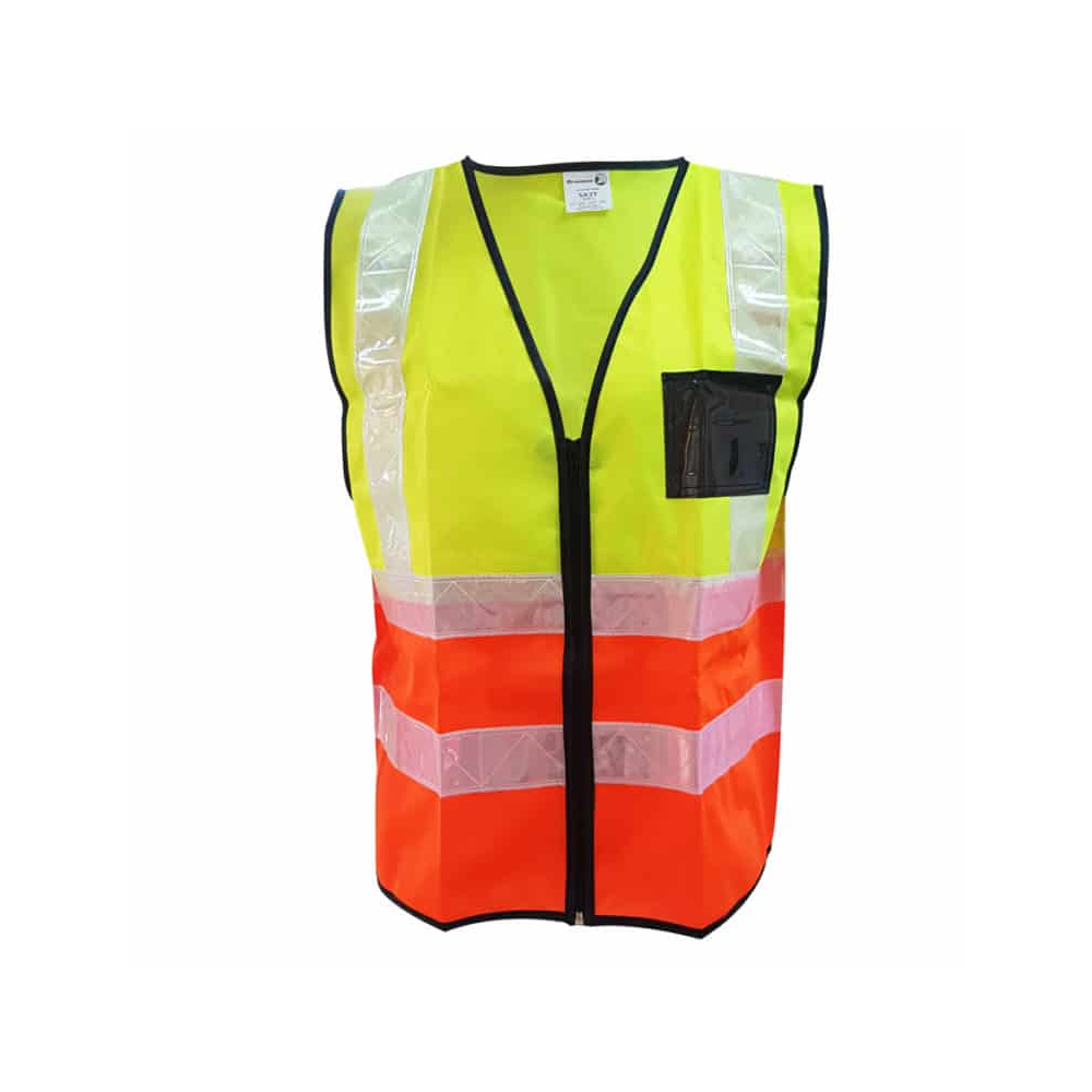 DROMEX LIME/ORANGE REFLECTIVE VEST ZIP ID WHITE PVC TAPE XL