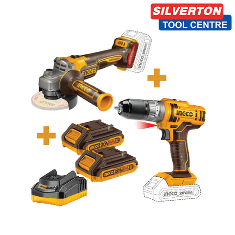 INGCO IMPACT 45NM CORDLESS DRILL + GRINDER COMBO