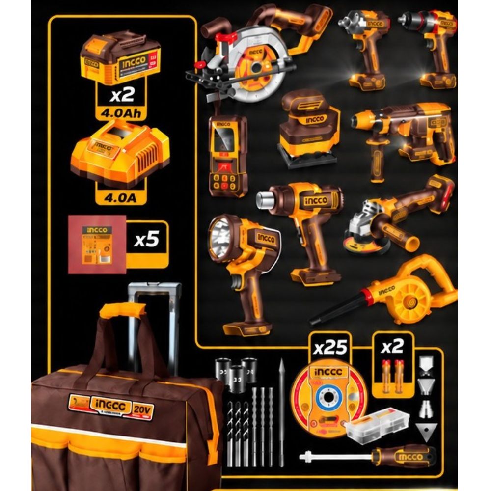 INGCO 20V CORDLESS 10 IN 1 COMBO KIT