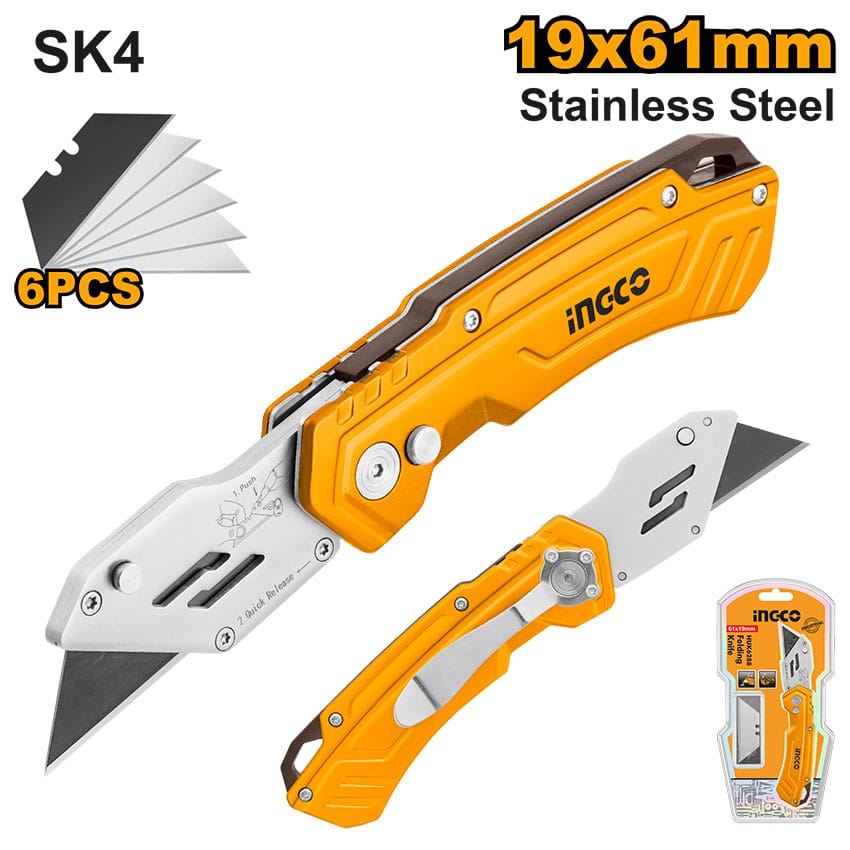 INGCO KNIFE FOLDING 61X19MM+6BL ALUM