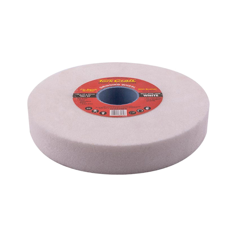 TORK CRAFT GRINDING WHEEL 150X25X32MM BORE FINE 36GR W/BUSHES FOR B/G WHITE