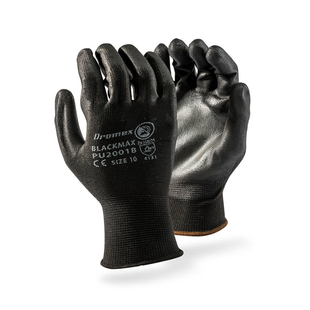 DROMEX GLOVES INSPECTOR PU PALM COATED BLACK SIZE 10(240)