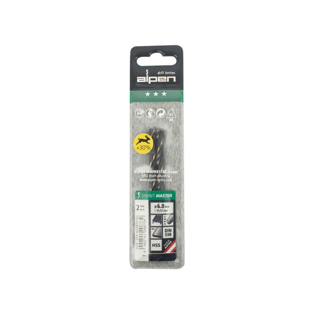 ALPEN SPRINT MASTER DIN 338 6.0MM 2/PACK