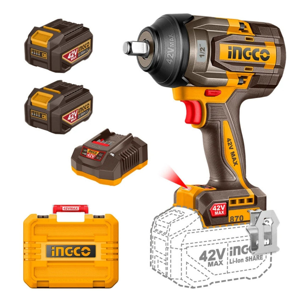 INGCO 42V PS+ C/L B/L IMPACT WRENCH 870NM KIT