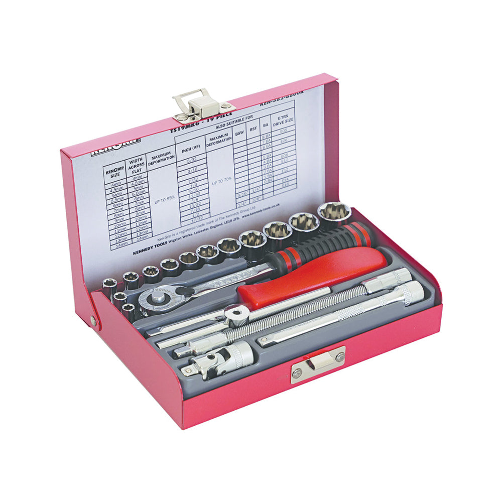 KENNEDY METRIC 19PC KEN-GRIP SOCKET SET 1/4'' SQ DR - Cosmo Group