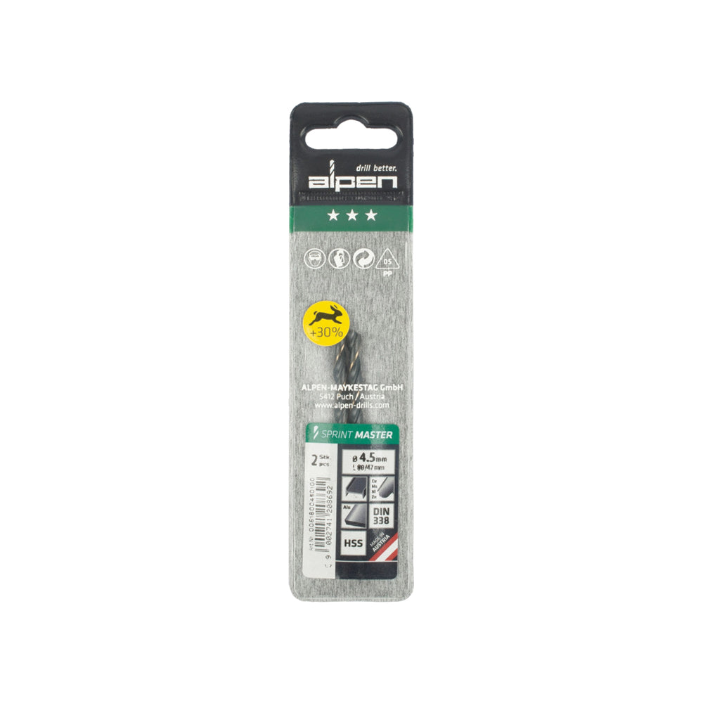 ALPEN SPRINT MASTER DIN 338 4.5MM 2/PACK