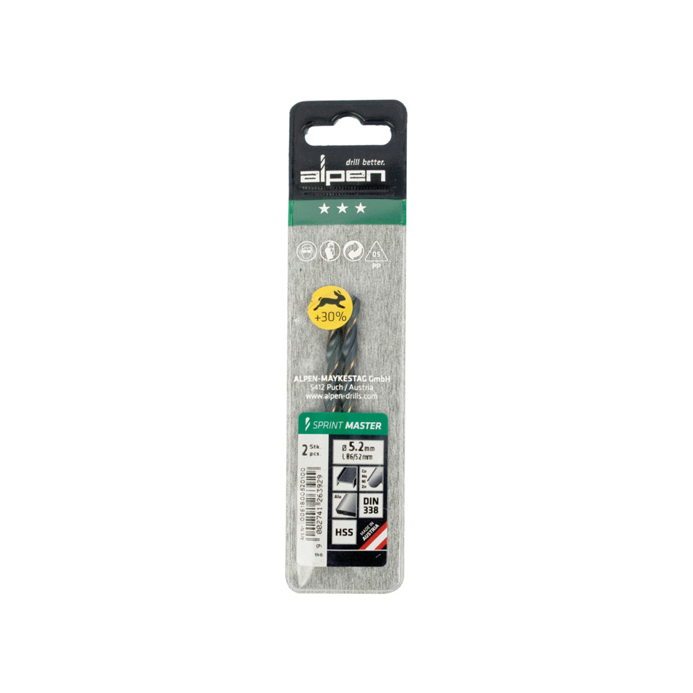 ALPEN SPRINT MASTER DIN 338 5.2MM 2/PACK