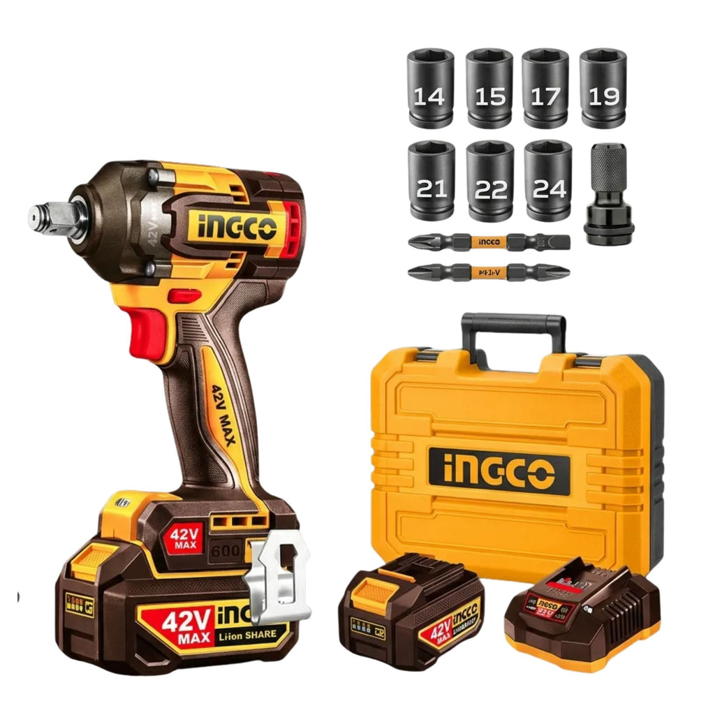 INGCO 42V PS+ C/L IMPACT WRENCH 460NM 1/2 " INCL. BATT,CHARG & ACC