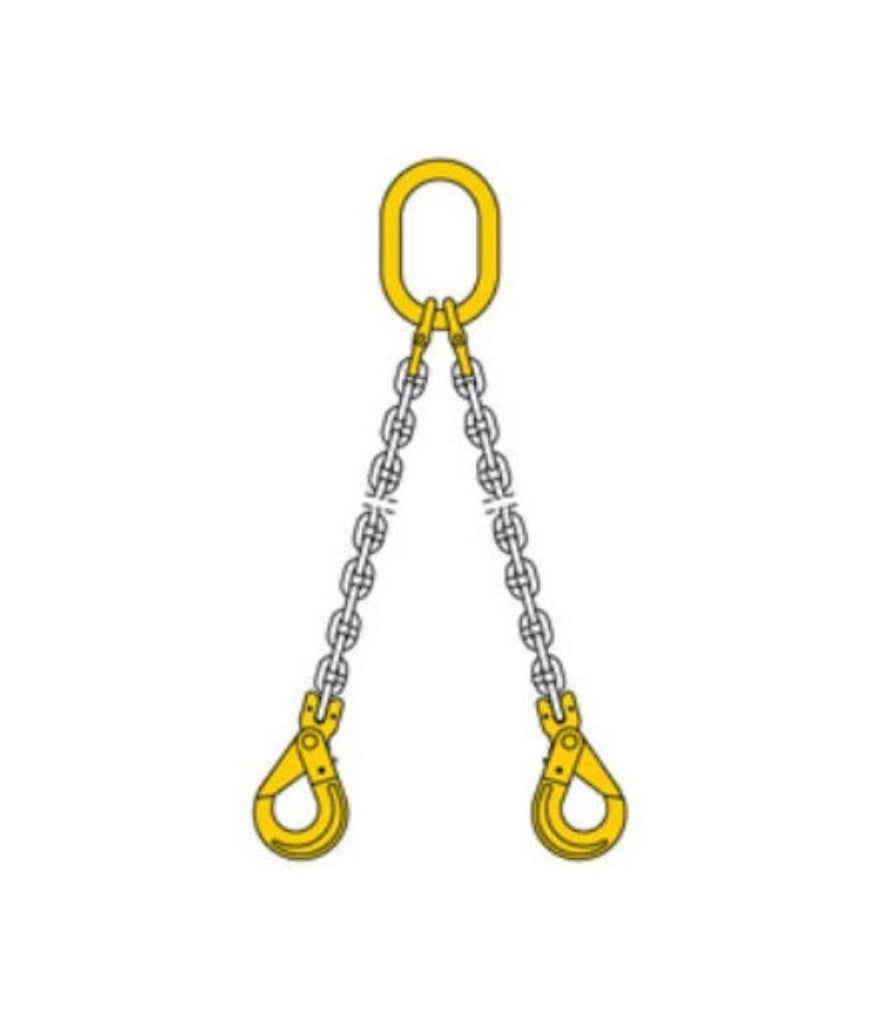 10MM X 2M 2 LEG CHAIN SLING C/W SELF LOCKING HOOKS