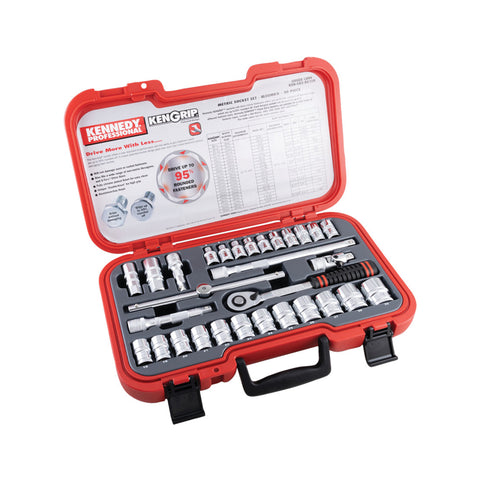 KENNEDY METRIC 30PC KEN-GRIP SOCKET SET 1/2'' SQ DR