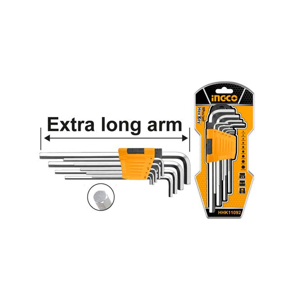 INGCO A/KEY 9PC 1.5-10MM XLONG CRV