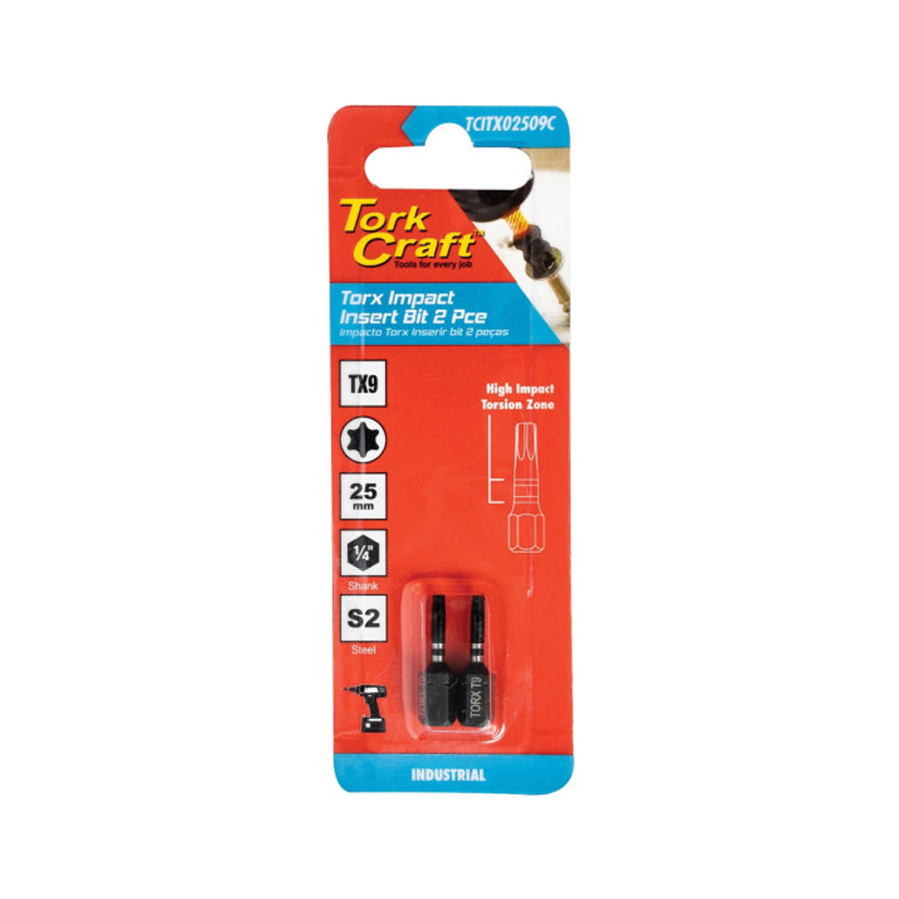 TORK CRAFT IMPACT TORX TX 9 IMPACT BIT 25MM 2PC CARDED