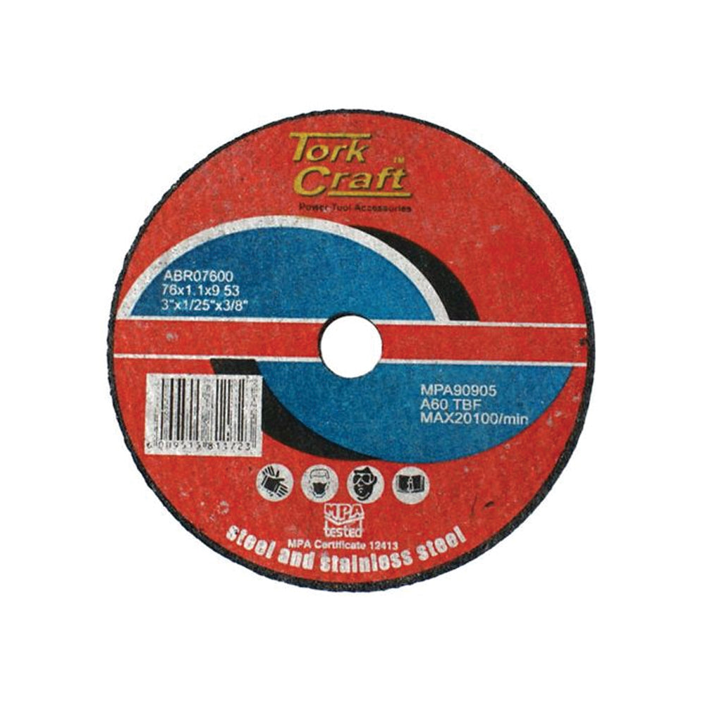 TORK CRAFT ABRASIVE CUTTING WHEEL FOR STEEL 76 X 1.1 X 9.53