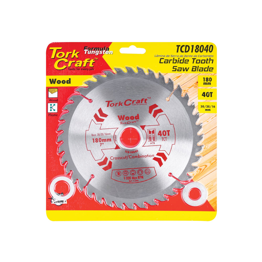 TORK CRAFT BLADE TCT 180 X 40T 30/20/16 GENERAL PURPOSE COMBINATION