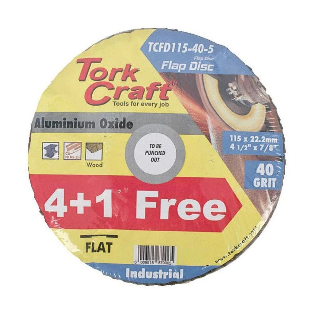 TORK CRAFT FLAP SANDING DISC 115MM 40GRIT 4+1 FREE A/O