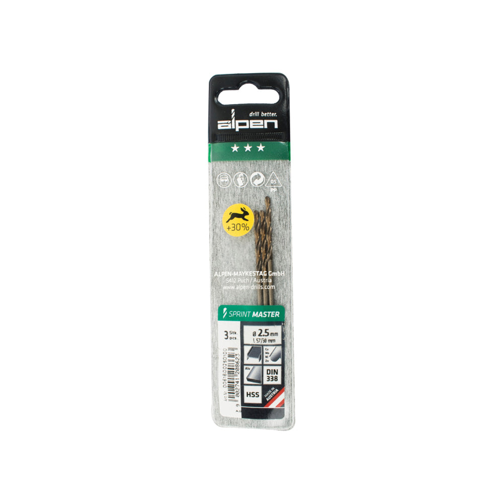ALPEN SPRINT MASTER DIN 338 2.5MM 3/PACK