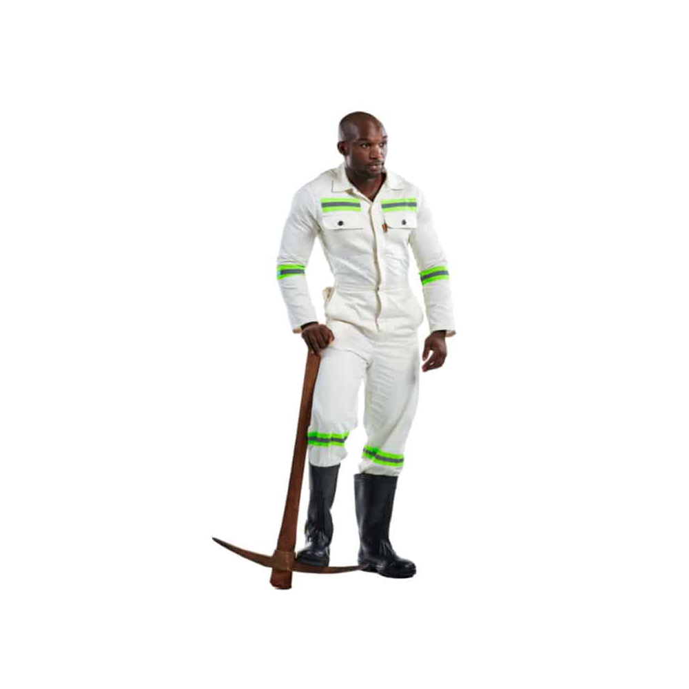 DROMEX J54 SABS ANGLO BOILER SUIT WITH REFLECTIVE COLOUR-WHITE UNBLEACHE SIZE 36