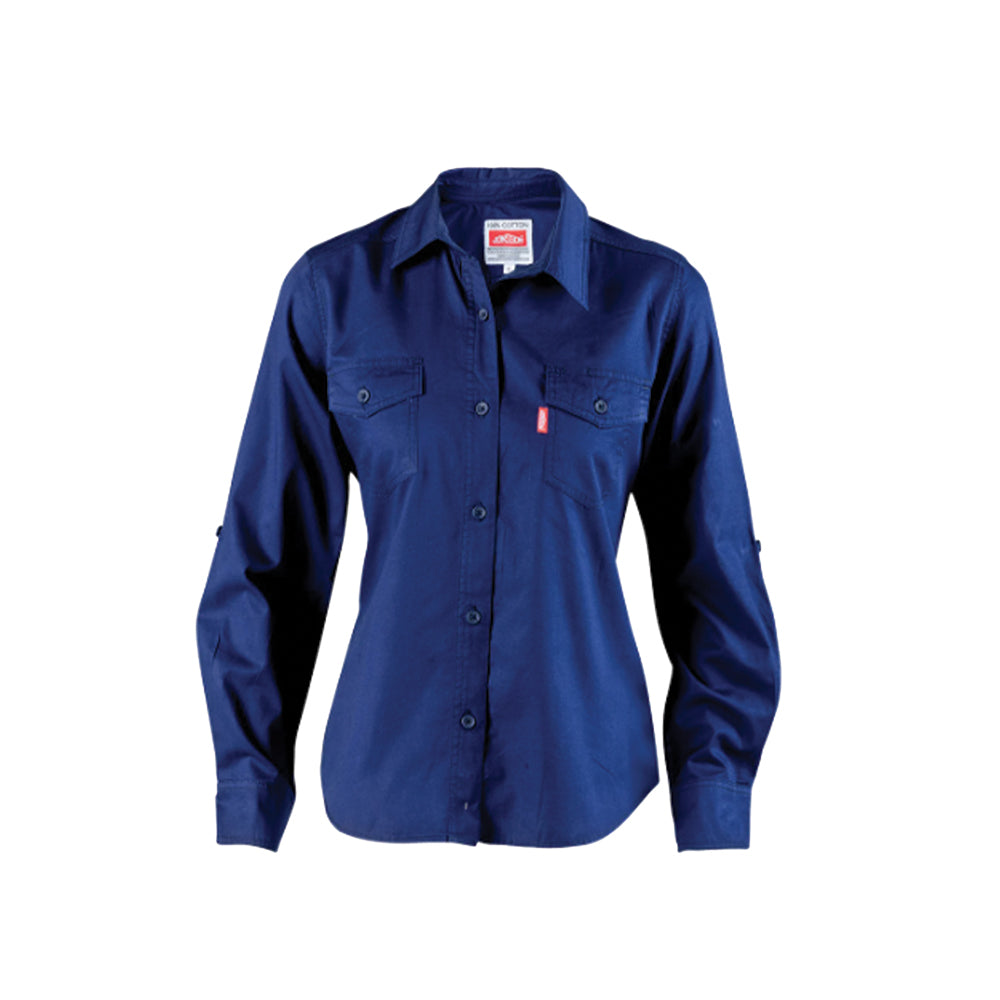 JONSSON WOMENS L/S WORK SHIRT COLOUR-NAVY SIZE-2XL