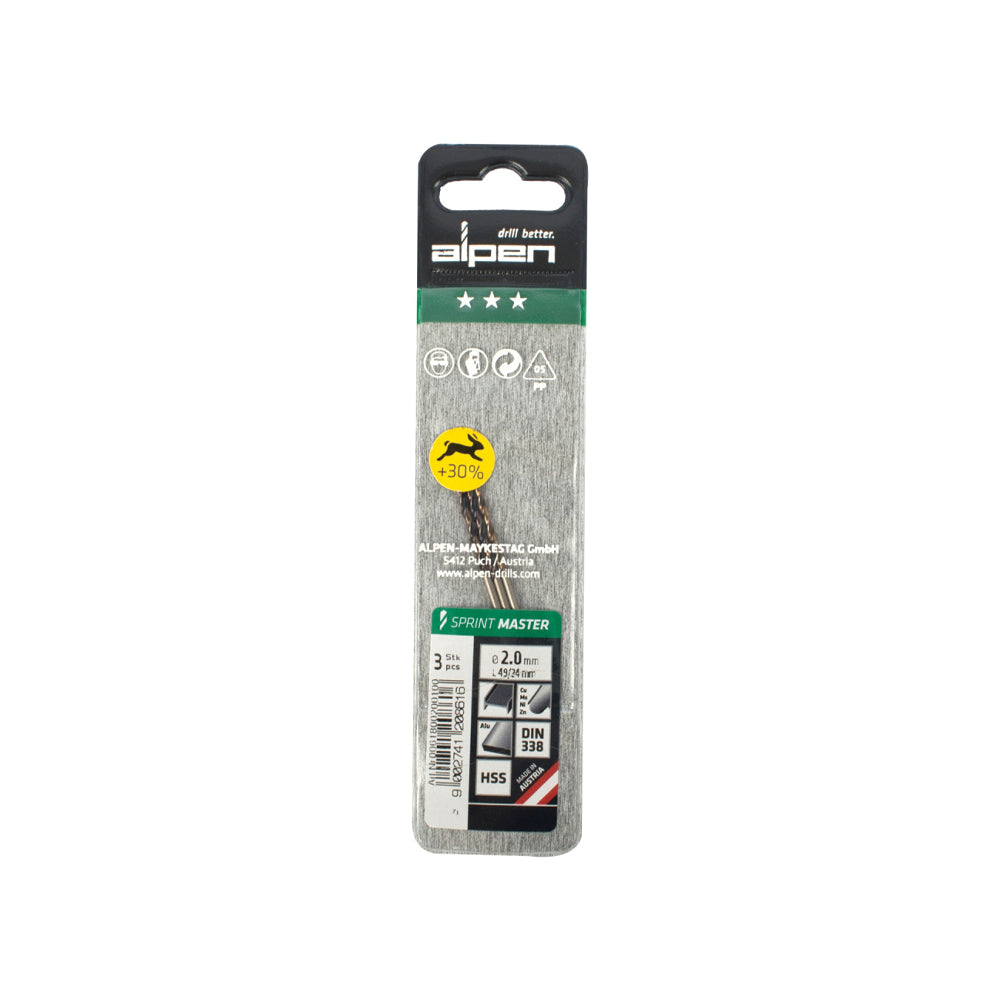 ALPEN SPRINT MASTER DIN 338 2.0MM 3/PACK